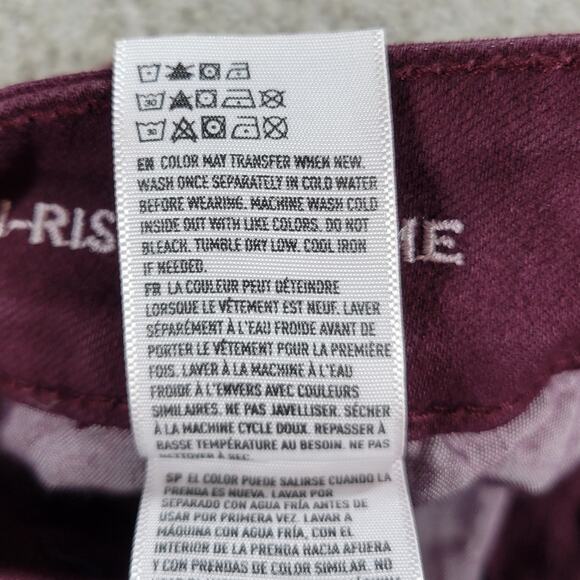 American Eagle Denim Cut Off Shorts Womens 8 Purple Red Stretch Hi Rise Raw Hem - Picture 8 of 16